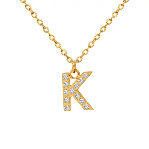 FXNT957 Gold-Plated Alphabet Diamond Pendant Necklace, A-Z Letter Clavicle Chain Accessories
