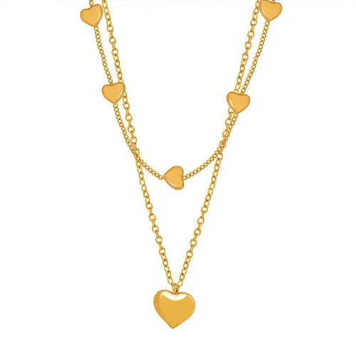 FXNT235 Chic Japanese-Korean Double Chain Necklace Peach Heart Clavicle Jewelry for Girls