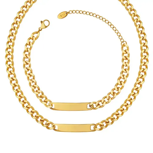 FXNT445 18K Real Gold Plated Hip-Hop Geometric Long Bracelet & Necklace Jewelry Set