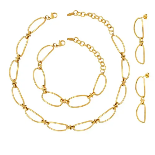 FXNT828 Chic 18K Gold Jewelry Set Geometric Splicing Chain Necklace, Bracelet & Earrings for Women