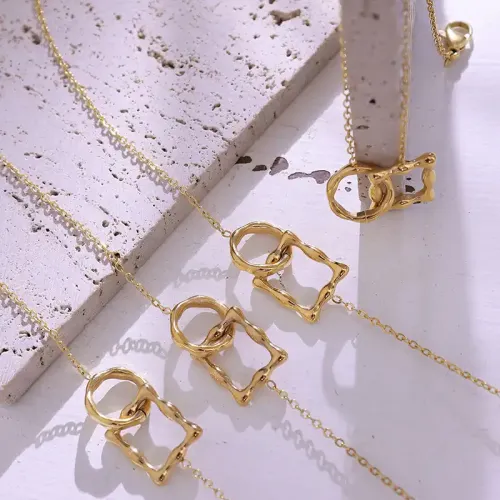 FXNT1107 18K Gold Plated Geometric Pendant Necklace Chic Women's Jewelry