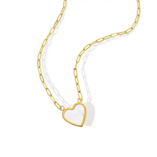 FXNT829 Elegant Korean Peach Heart Necklace White Seashell, 18K Gold Plated Women's Clavicle Chain