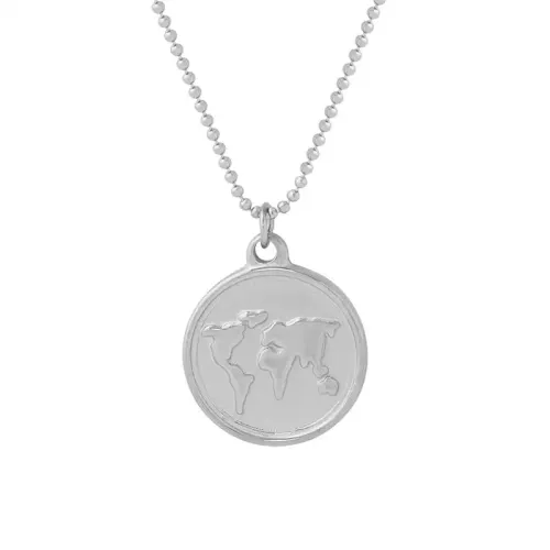 FXNT923 24K Triple-Plated Gold Medallion Necklace with Embossed World Map Pendant