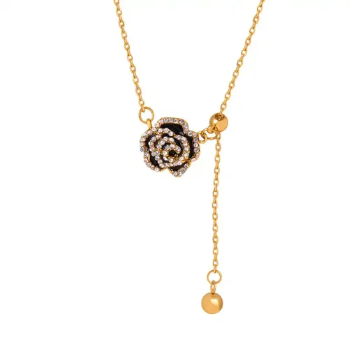FXNT456 Rose Copper Czech Diamond Necklace with Micro-Inlaid Weight Drop Glaze Eco-Friendly Pull-Out Design