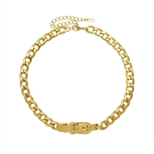 FXNT1186 18K Gold Women's Jewelry Set Elegant Watch Strap Bracelet & Necklace with Buckle