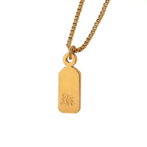 FXNT1063 Korean Zigzag engrave Pendant Necklace Gold-Plated Rectangular, Double-Sided on Box Chain for Women