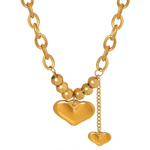 FXNT463 18K Gold-Plated Clavicle Chain with Double Heart Pendant Necklace Jewelry