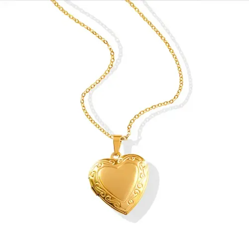 FXNT877 Unisex 18K Gold Plated Flip Heart Clavicle Chain Necklace Love Pendant