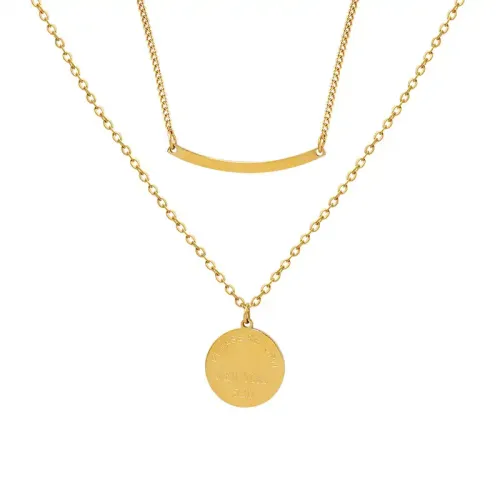 FXNT1228 Gold-Plated Double Layer Smile Pendant Chic English Round Plate Clavicle Necklace