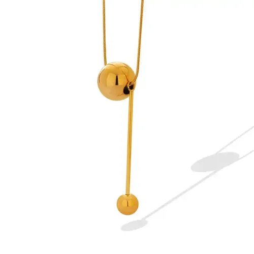 FXNT1039 Hip Hop Gold Plated Tassel Pendant with Steel Ball & Round Snake Chain Necklace