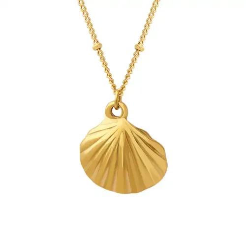 FXNT327 Gold-Plated Scalloped Pendant Necklace Non-Fading Travel Vacation Jewelry