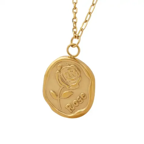FXNT1018 Women's Rose Gold Irregular Round Clavicle Chain Necklace for Valentine's Day