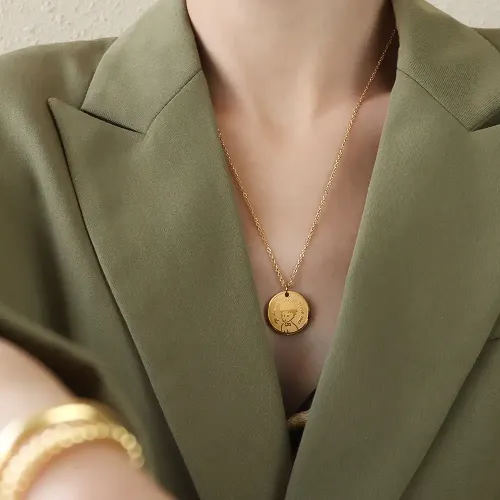 FXNT259 Unisex 'Little Prince' Medallion Necklace 18K Gold Plated Medium Length Sweater Chain