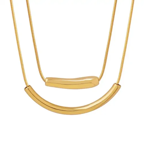 FXNT394 Minimalist Smile Pendant Necklace Gold Plated Collarbone Chain for Women