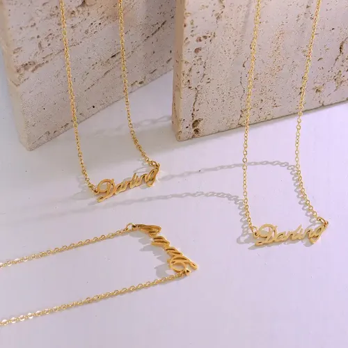 FXNT834 Elegant 18K Gold-Plated 'Darling' Letter Pendant Necklace for Women