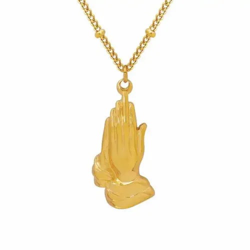 FXNT639 Hip Hop Gold Plated Folded Hands Pendant Necklace Urban Streetwear Accessory