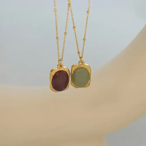 FXNT336 Fang Brand 18K Gold-Plated Clavicle Necklace with Natural Raw Stone Pendant