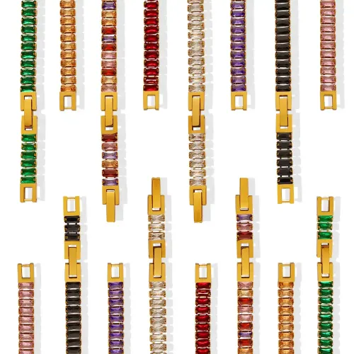 FXNT497 Chic Women's Colorful Zircon Inlaid Necklace and Bracelet Set Elegant Jewelry Combo