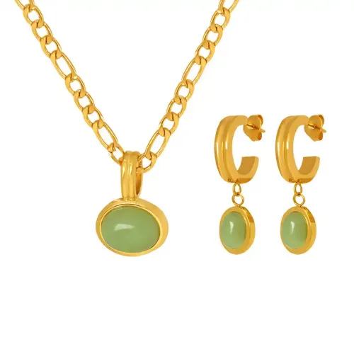 FXNT431 Elegant Green Aventurine Jewelry Set with Pendant Necklace and Earrings