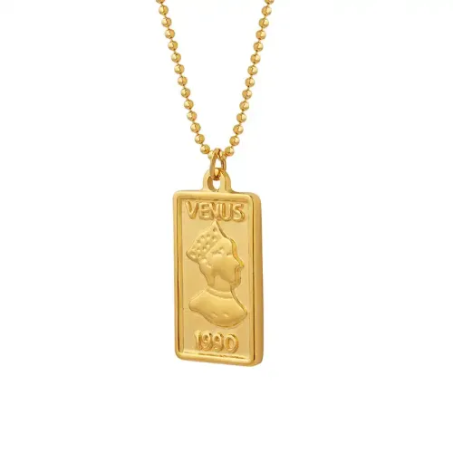 FXNT997 Gold-Plated Double-Faced Portrait Pendant Necklace Vertical Plate Jewelry