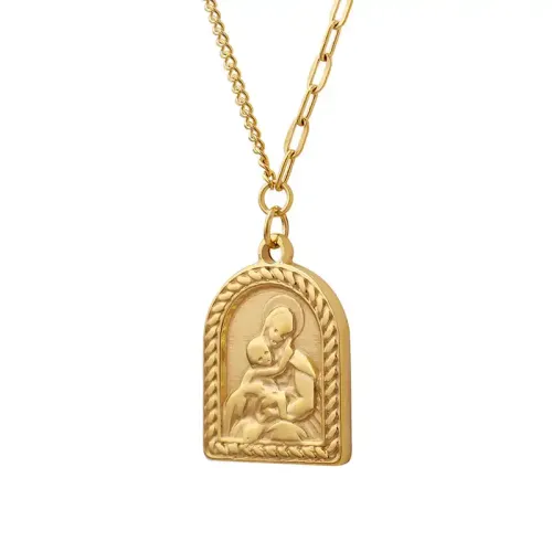 FXNT945 Gold-Plated Art Portrait Pendant Necklace, Semi-Curved Non-Fading Jewelry