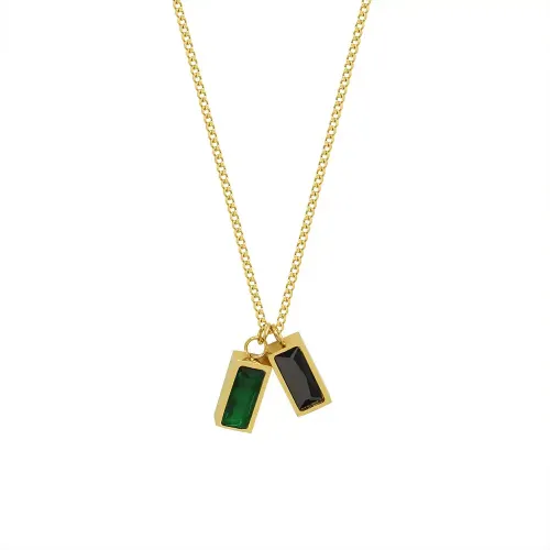 FXNT270 Women's Emerald Zircon Necklace 18K Gold Plated Pendant Jewelry