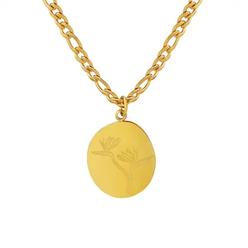 FXNT1191 Maika Figaro Chain Necklace with Carved Lotus Leaf Medallion Pendant