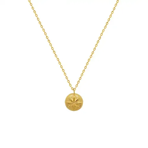 FXNT1250 18K Gold Rice Shape Round Pendant Necklace, Geometric Women's Clavicle Chain