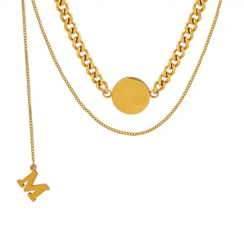 FXNT638 MISS Letter M Multi-Layered Clavicle Chain Trendy Personalized Necklace