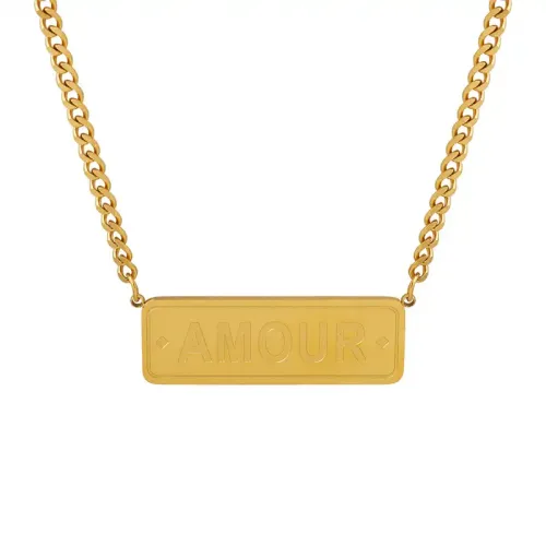 FXNT593 Hip-Hop Long English engrave Pendant Clavicle Chain Stacked Stainless Steel Necklace Women