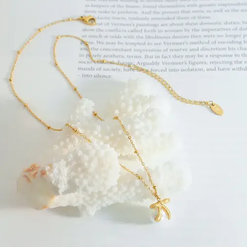 FXNT263 18K Gold Clavicle Chain Set with Imitation Pearl Bow Earrings & Necklace