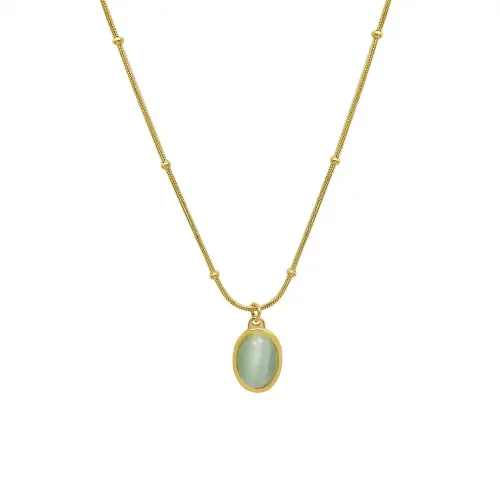 FXNT11 18K Gold Clavicle Chain opal Oval Pendant for Women