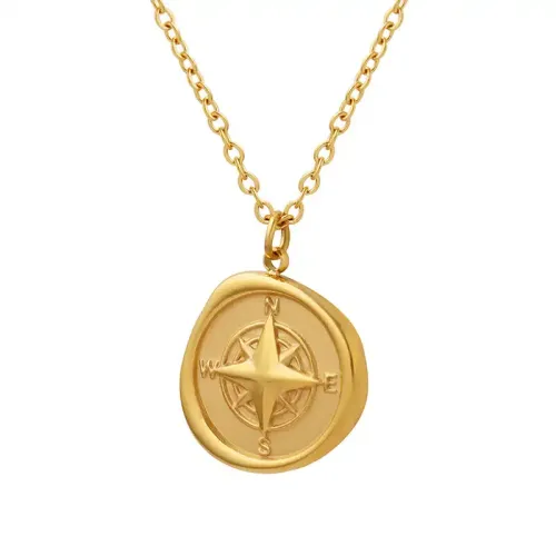 FXNT249 Elegant 18K Gold Plated Round Compass Pendant Clavicle Chain Necklace Accessory