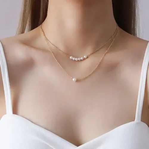 FXNT198 Elegant 18K Gold Plated Women's Clavicle Necklace with Imitation Pearl Pendant