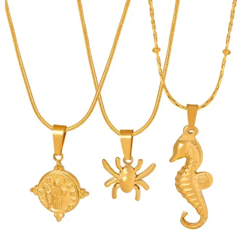 FXNT258 Gold-Plated Multi-Animal Pendant Necklace Exquisite Wildlife Jewelry Collection