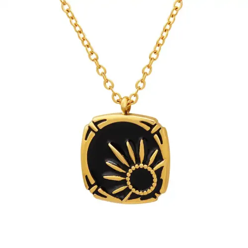 FXNT1012 Fang's Gold-Plated Sun Pendant Necklace with Oil Drip Niche Relief Design