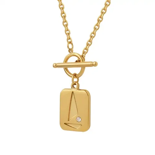 FXNT1014 18K Gold-Plated Clavicle Chain with OT Buckle and Square Zircon Pendant