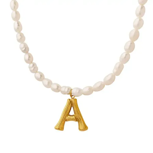 FXNT483 Elegant Freshwater Pearl Necklace with 26 Letter Gold-Plated Pendants for Party Banquets