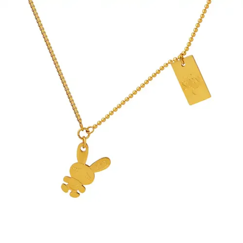 FXNT1258 18K Gold Plated Rabbit Pendant Necklace, Animal Theme Jewelry by Fang Brand