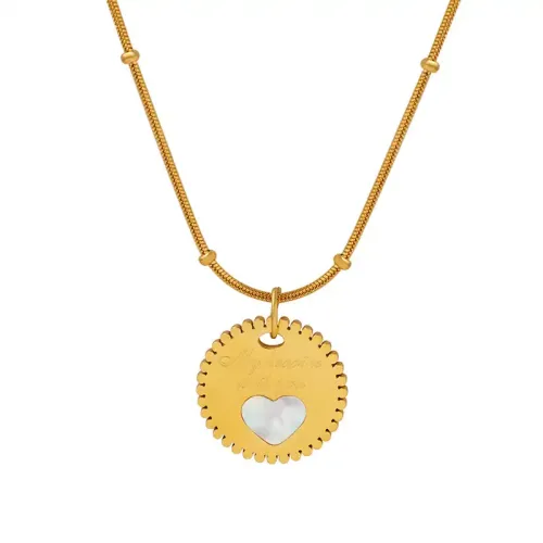 FXNT1240 18K Gold Plated Peach Heart White Sea Shell Pendant, Women's Clavicle Necklace