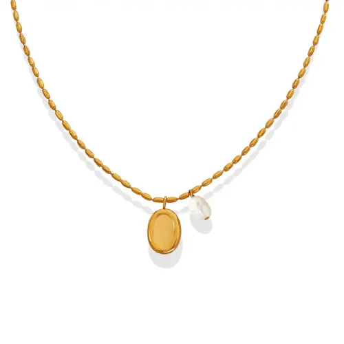 FXNT137 Elegant Freshwater Pearl Oval Pendant Clavicle Chain Necklace for Women