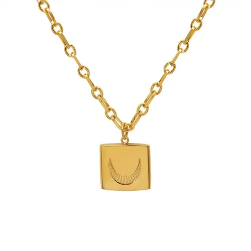 FXNT1221 Moon Square Pendant Necklace Handmade Collarbone Chain with Color Preservation