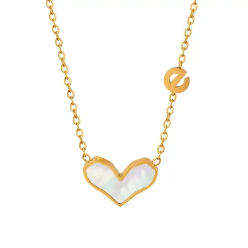 FXNT186 Chic Peach Heart White Seashell Pendant Necklace with English Letter Charm for Girls
