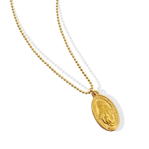 FXNT1090 18K Gold Plated Oval Portrait Pendant Elegant Sweater Chain Necklace Jewelry