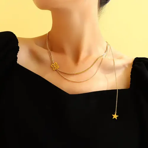 FXNT831 18K Gold Plated Long Tassel '囍' Double Layer Women's Clavicle Necklace