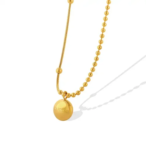 FXNT1075 Korean Golden Bean Pendant Necklace Lucky Charm Snake Bone Ball Chain