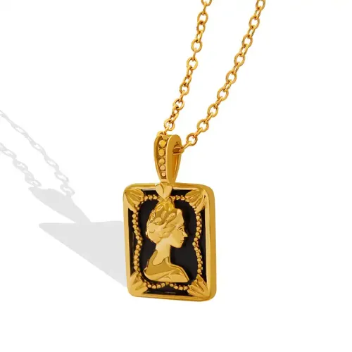 FXNT511 Gold-Plated Geometric Portrait Square Pendant Necklace Elegant Jewelry Accessory
