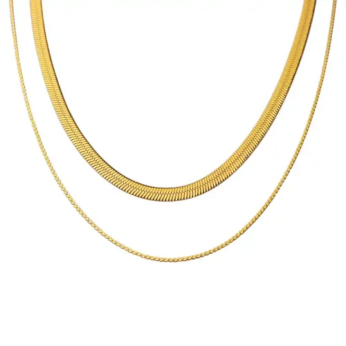 FXNT663 Double Layered Clavicle Chain Necklace – Sleek Stacked Choker Style