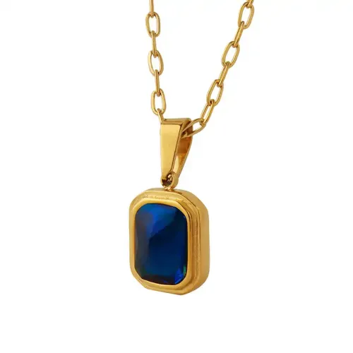 FXNT269 18K Real Gold Plated Blue Crystal Pendant Necklace Casual Clavicle Chain for Women