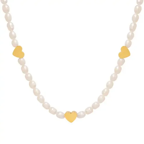 FXNT950 Charming Sweetheart Freshwater Pearl Chain Necklace with Stitch Detailing